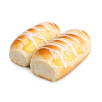 Pão doce colegial macio e fofinho, com sabor suave e levemente adocicado, recheado de creme e fondant.